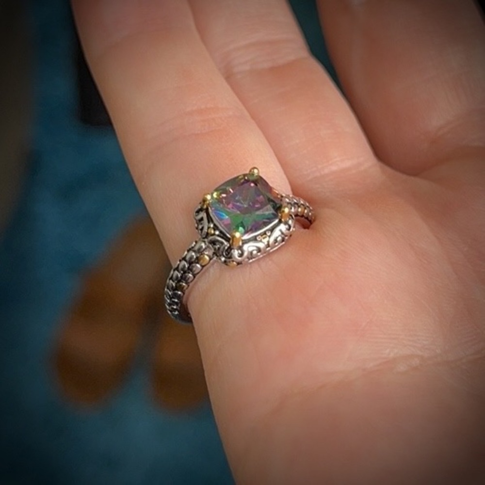 Sterling Silver Celtic Rainbow Topaz Cushion CZ - Picture 7 of 9